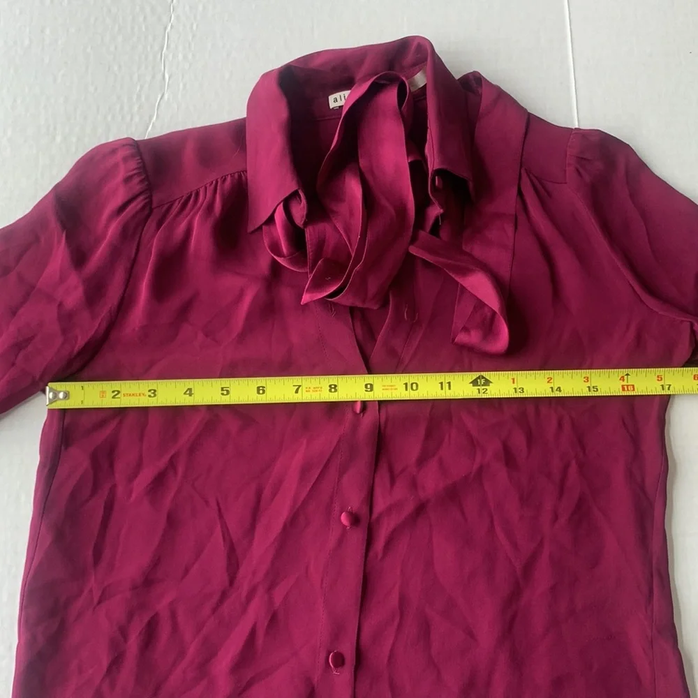 ALICE + OLIVIA 'Currant' Purple 100% Silk Top with Neck Tie Blouse Size XS - Picture 14 of 16